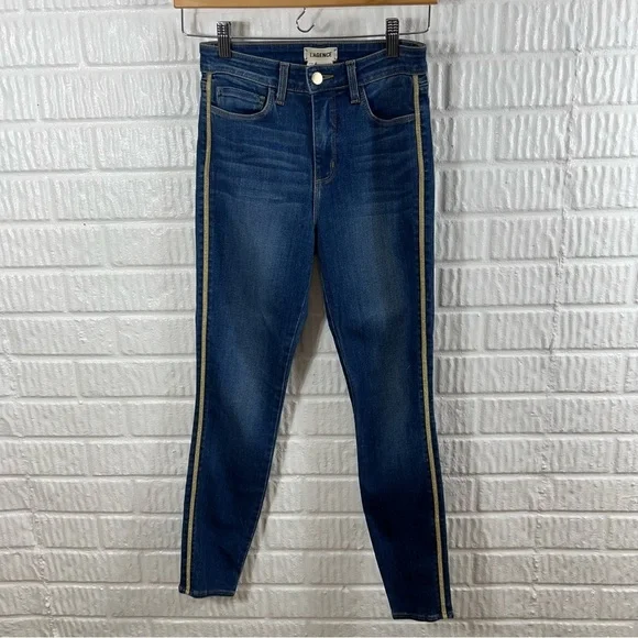 L’agence Margot Racer Stripe High Rise Ankle Skinny Neptune 25 - Picture 4 of 8